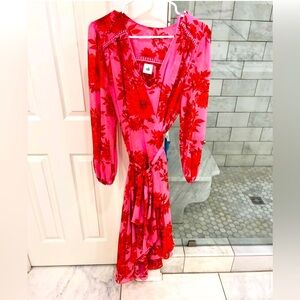 Cabi wrap dress, size L with pink detachable slip underneath